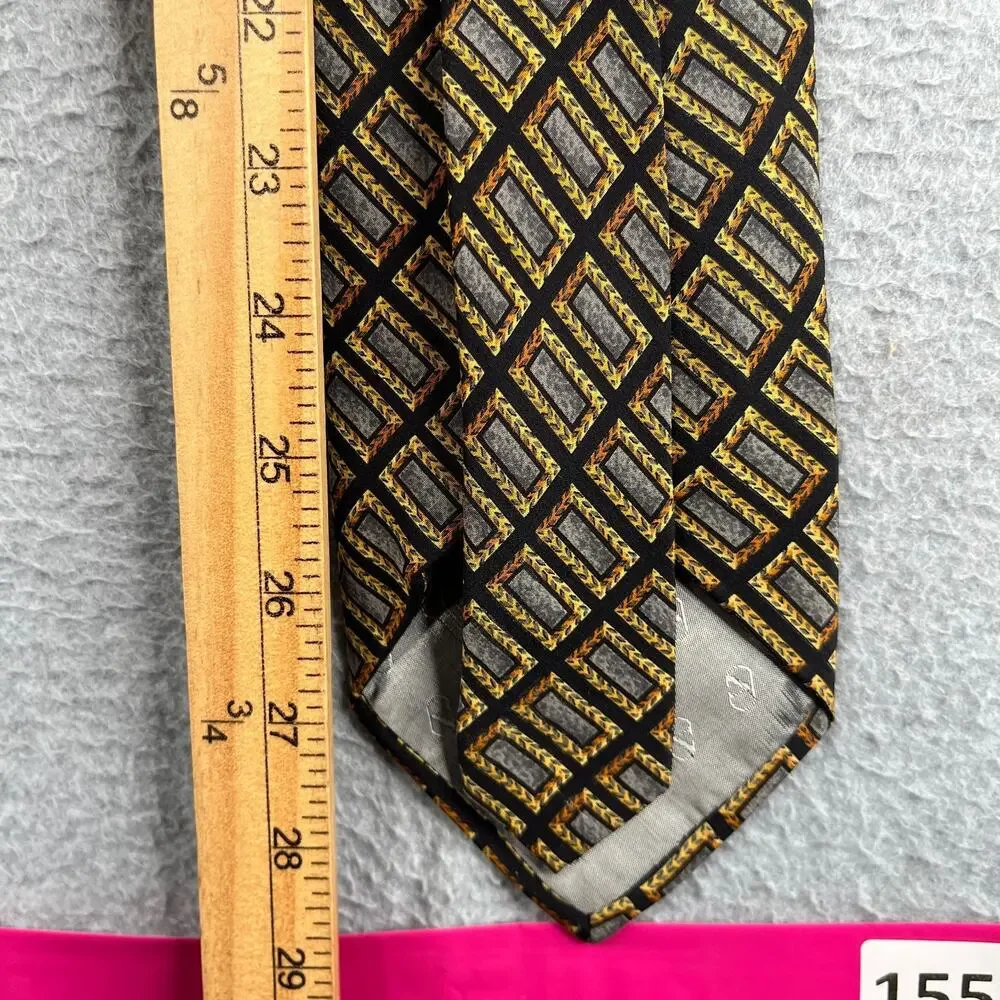 Valentino Cravatte Silk Necktie Made In Italy Black Gold Geometric Tie